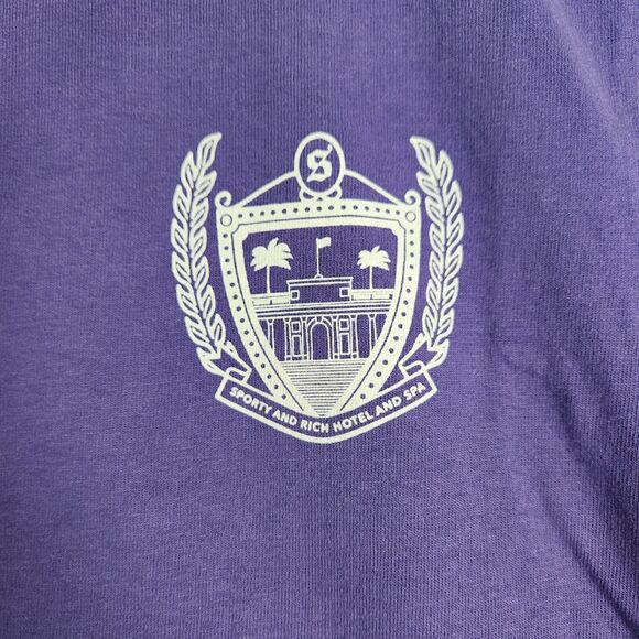 Sporty & Rich Purple “Hotel and Spa” Crest Logo 100% Cotton Tee  | Size S - Picture 4 of 11